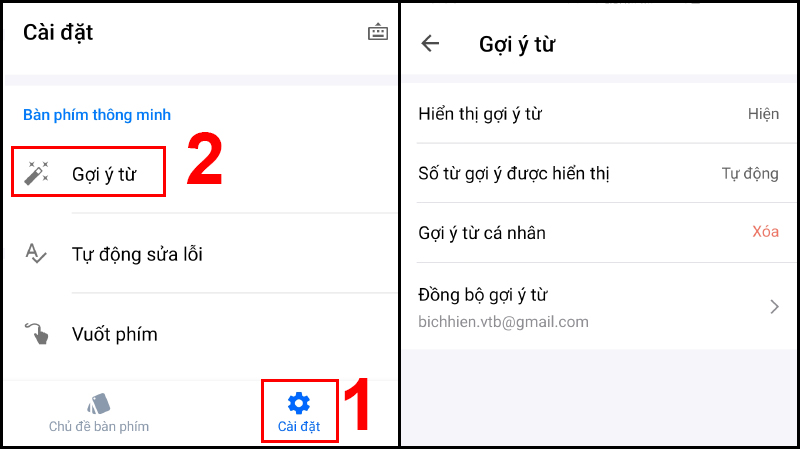 Giao diện tùy chỉnh Gợi ý từ